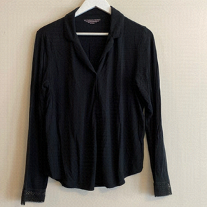 Victoria's Secret Black & Lace Detailing Button Up Modal Pajama PJ Top